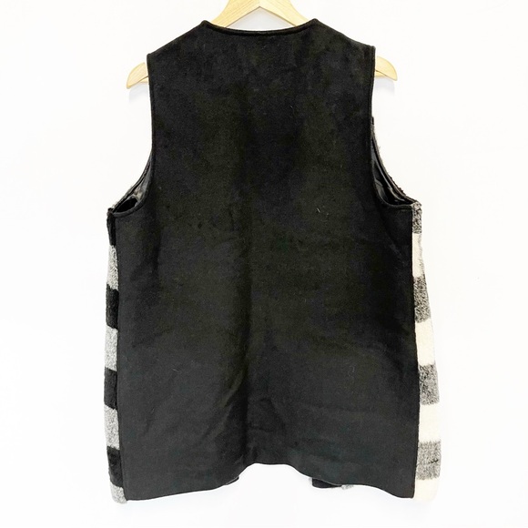 Talbots Black & White Buffalo Plaid Sherpa Wool Blend Longline Vest Jacket Large - Picture 2 of 5